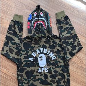 Bape A Bathing Ape Green Camo Shark Hoodie